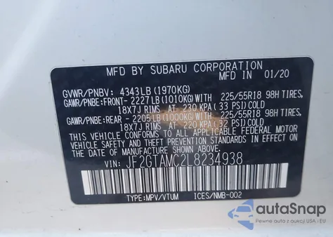 2020 Subaru Crosstrek Limited from USA, damaged, VIN JF2GTAMC2L8234938